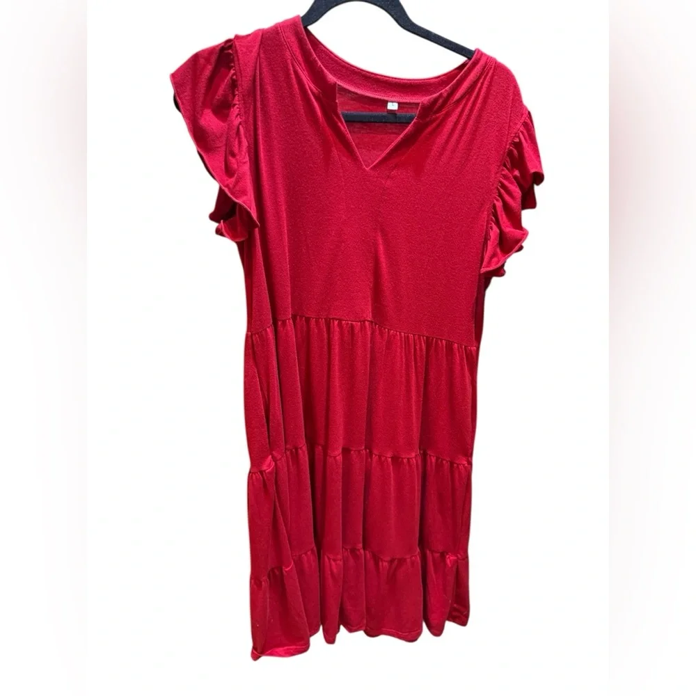 Source Unknown Red Ruffle Sleeve Mini Dress - Picture 3 of 12